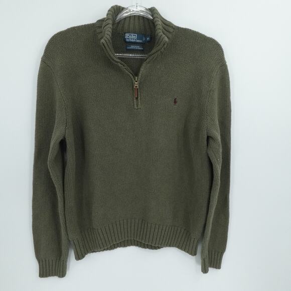 Polo‎ Ralph Lauren Sweater Mens Extra Large Military Green Pony 1/4 Zip Preppy - Picture 1 of 12
